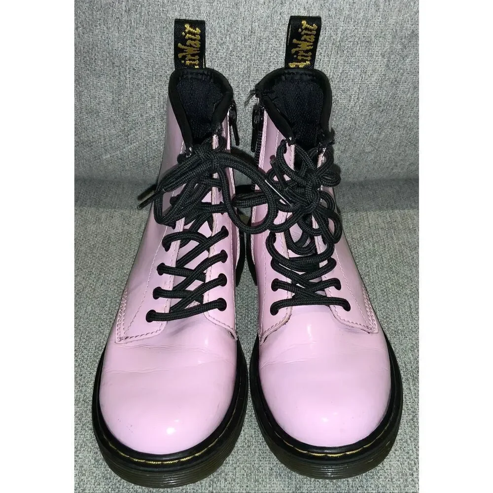 Dr. Martens 1460 Junior Patent Leather Boots in pale pink size 2
